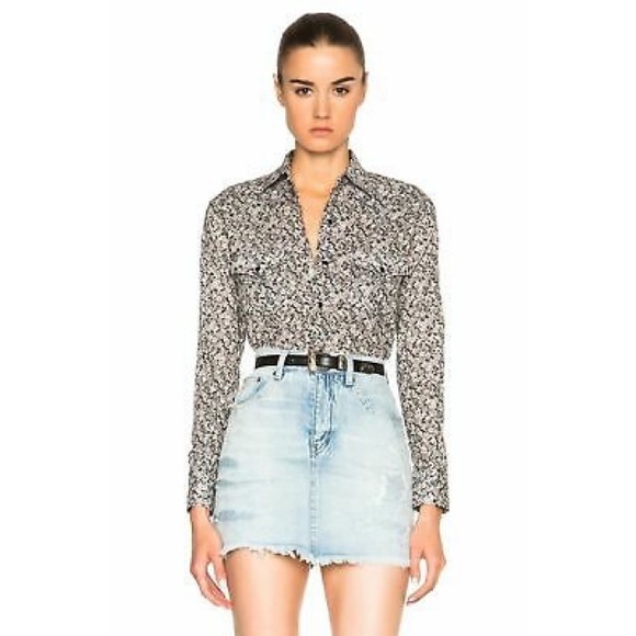 Saint Laurent Western Floral Button Down Cotton Shirt - Picture 1 of 6